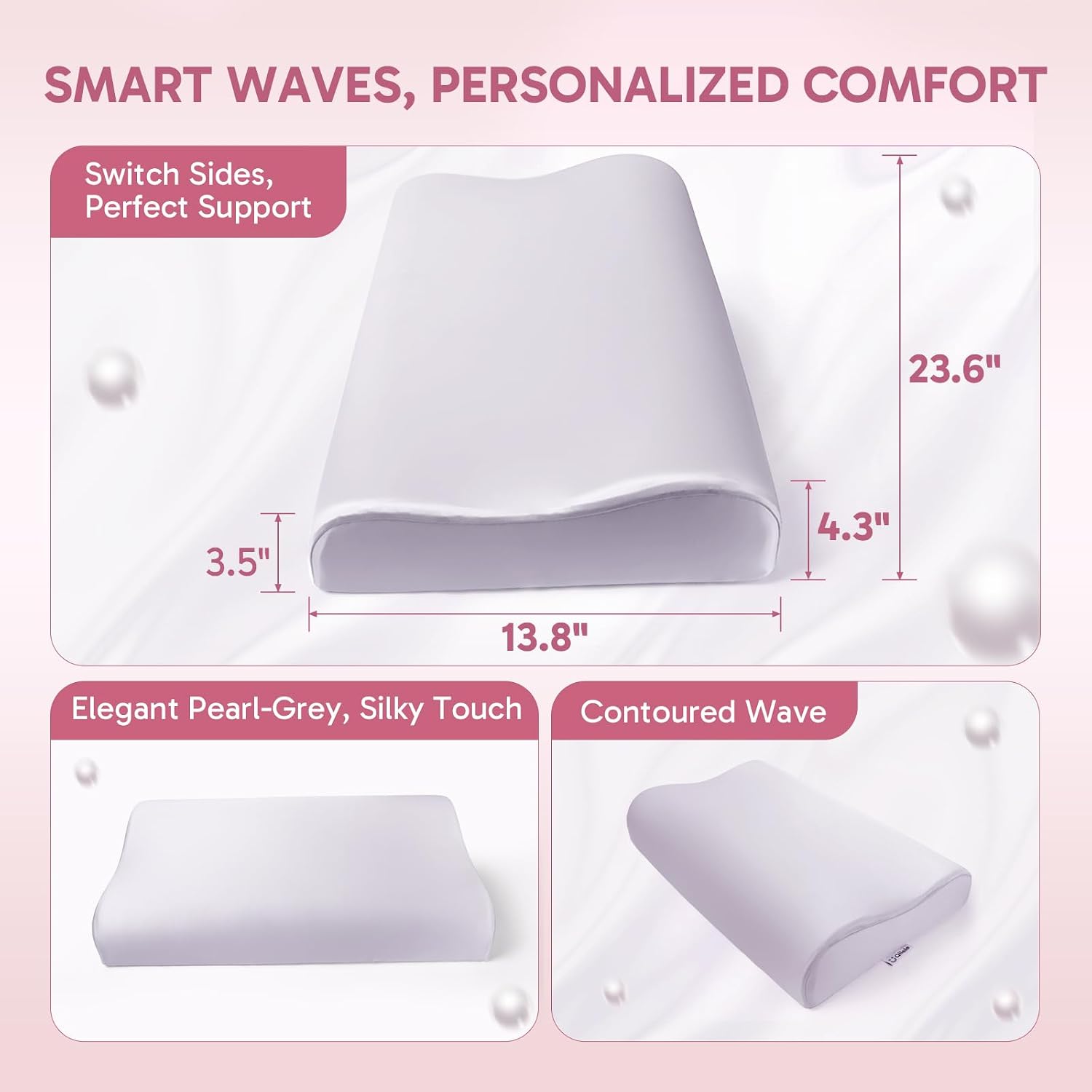 Ergonomic Memory Foam Pillow 2 heights: Mid-Low, Cervical Support Relieve Neck Back Pain, Breathable Cool Ice Silk Anti-Wrinkle Cover…