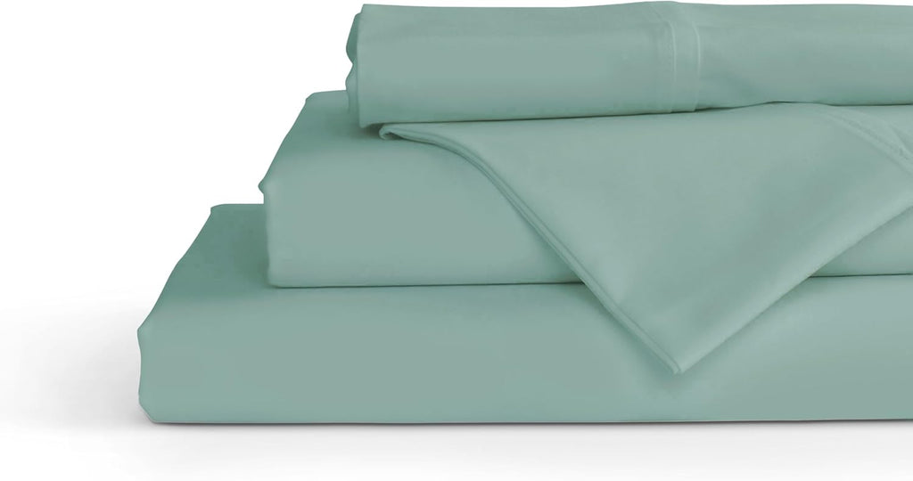 Linen Home 100% Cotton Percale Sheets Twin Size, Aqua Blue, Deep Pocket, 3 Pieces Set - 1 Flat, 1 Deep Pocket Fitted Sheet and 1…