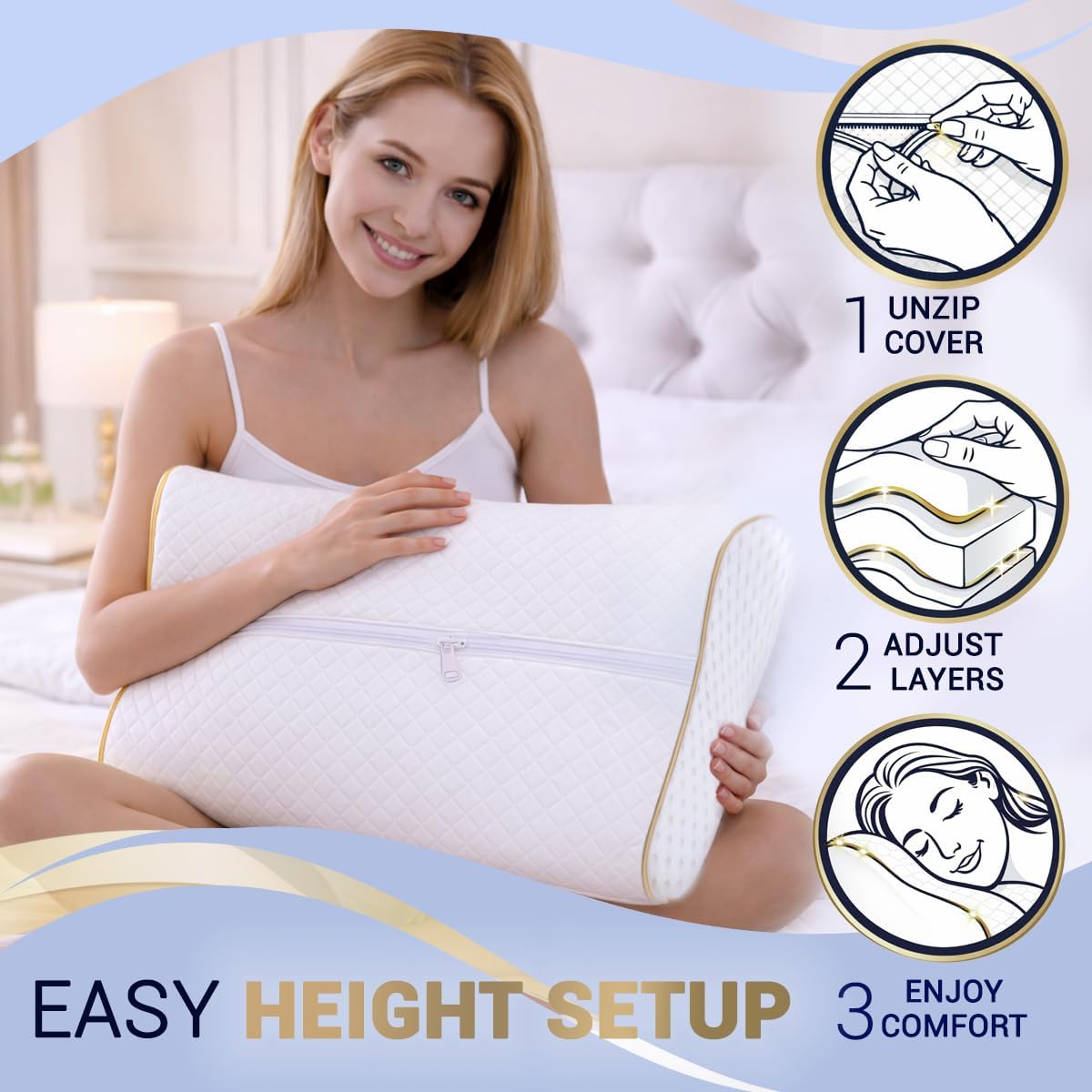 Royaltherapy Memory Foam Pillow, Cervical Pillow, 4-Layer Queen, Contour Pillow, Side Sleeper, Neck Support, Pillow for Neck Pain, CertiPUR…