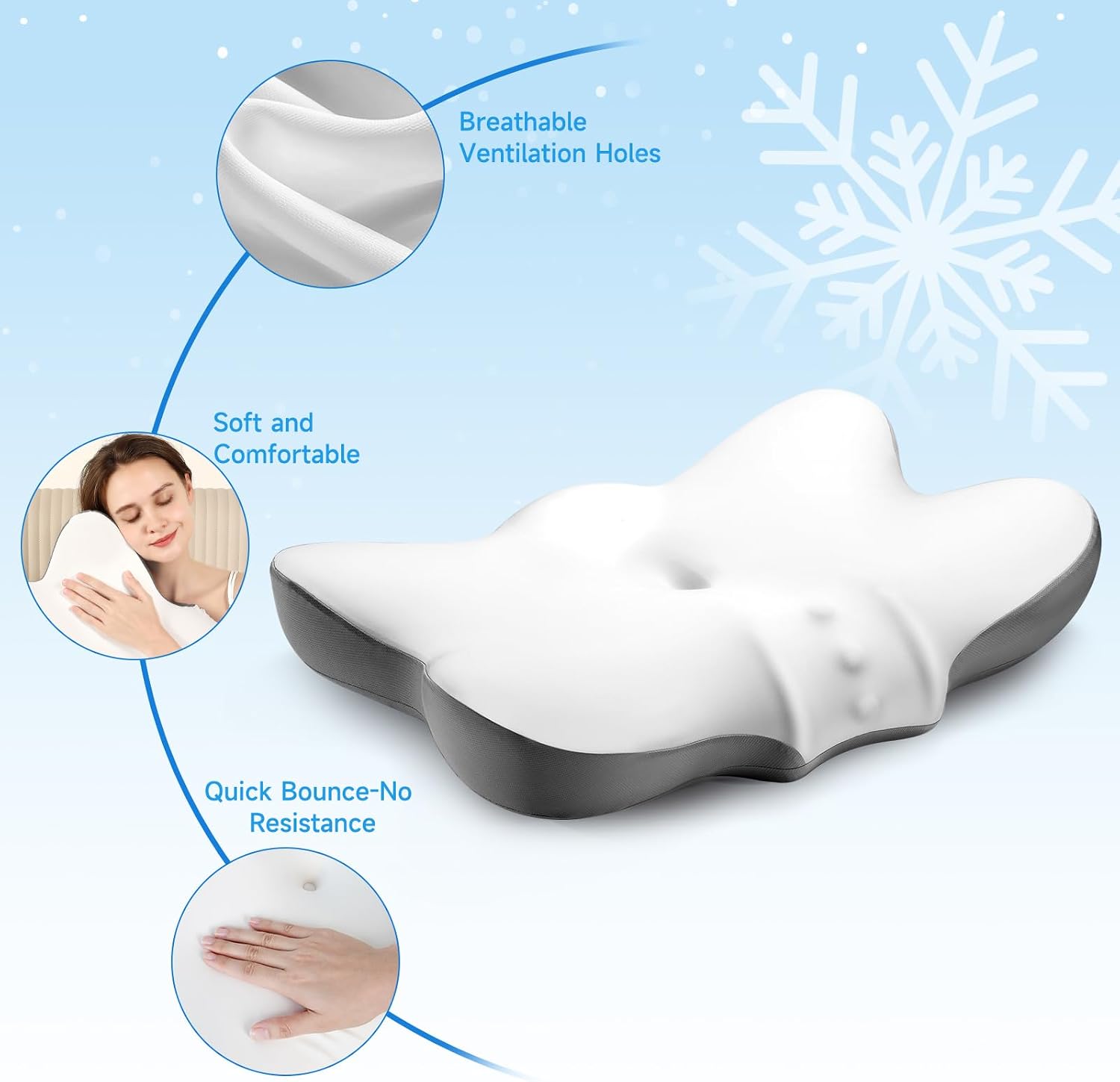 jiaao Cervical Neck Pillow with 2 Heights (5.31/3.54 in), Queen Size Bed Pillow with Cooling Pillowcase, Contoured Memory Foam Pillow for S…