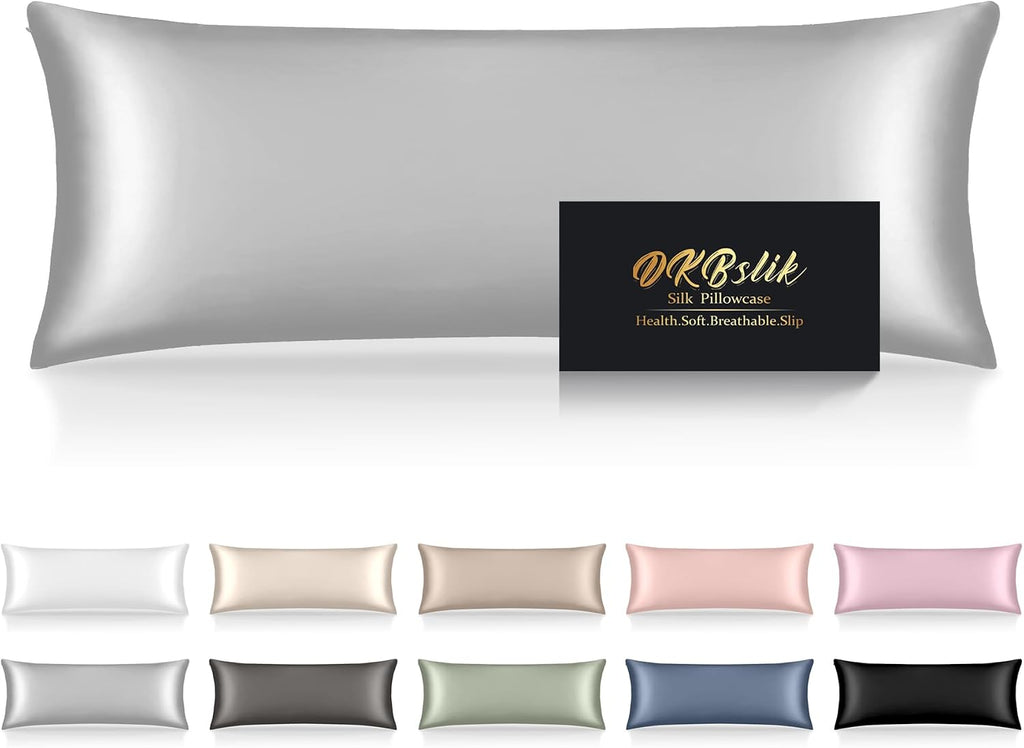 Home Silk Body Pillow Cases, Mulberry Silk Body Pillow Cover with Zipper, Smooth, Anti Acne, Cooling Sleep Both Sides Natural Silk Satin 20…