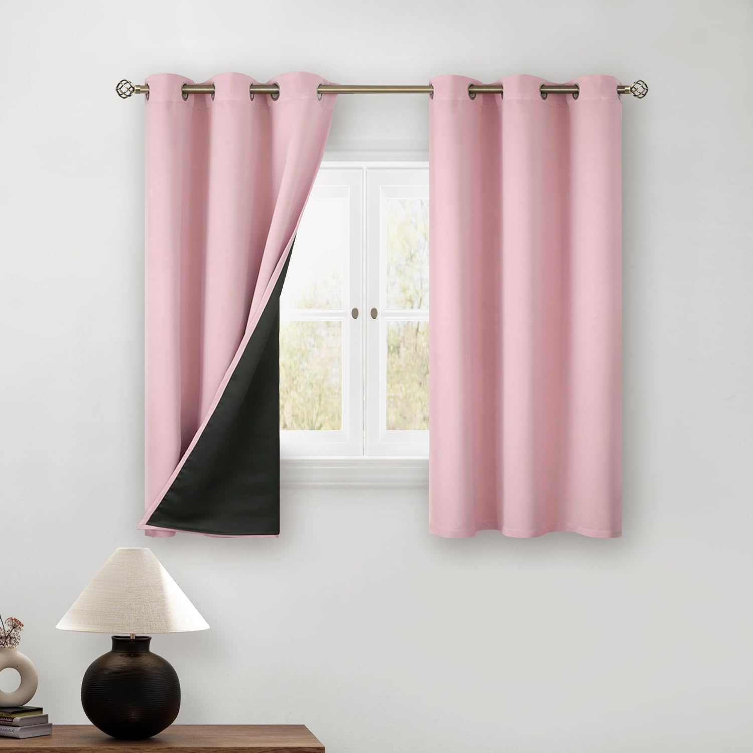 BGment Baby Pink 100% Blackout Curtains for Girls Bedroom 45 Inch Length, Thermal Insulated Full Light Blocking Grommet Noise Cancelling Sm…
