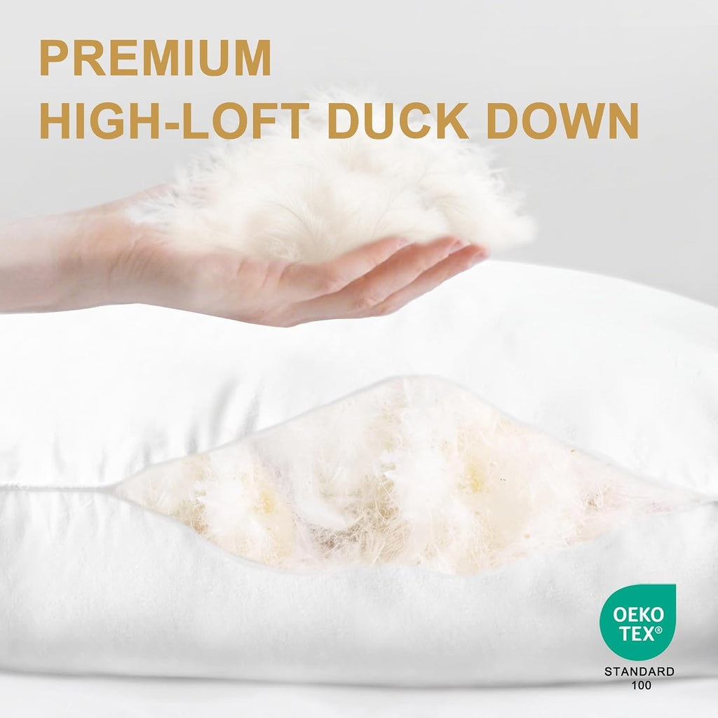 Down Pillows Queen Size Set of 2, 750 Fill Power Hotel Quality Bed Pillows for Sleeping, Medium Firm for Side Back Stomach Sleepers…