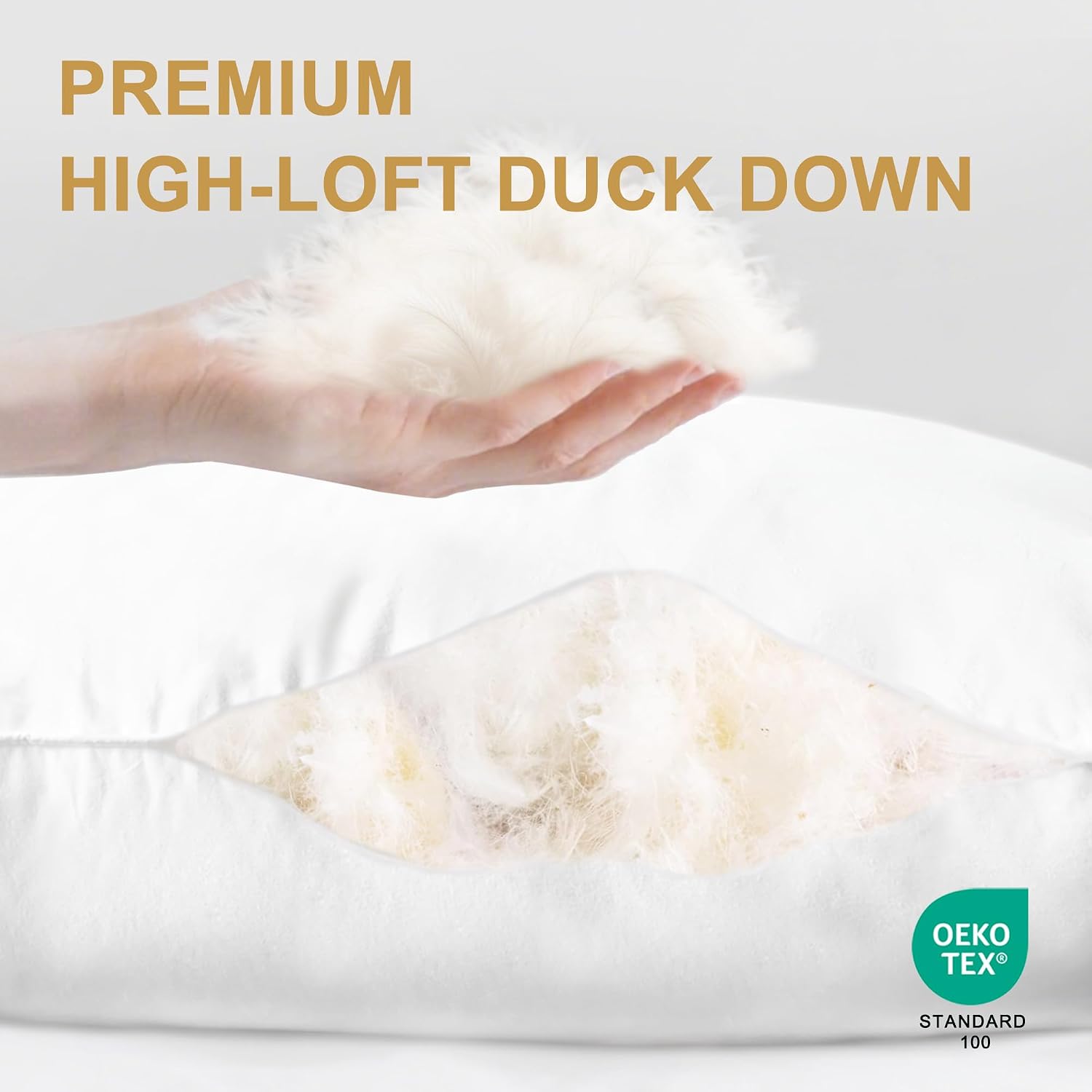Down Pillows Standard Size Set of 2-750 Fill Power Hotel Quality Bed Pillows for Sleeping, Medium Firm for Side Back Stomach Sleepers…