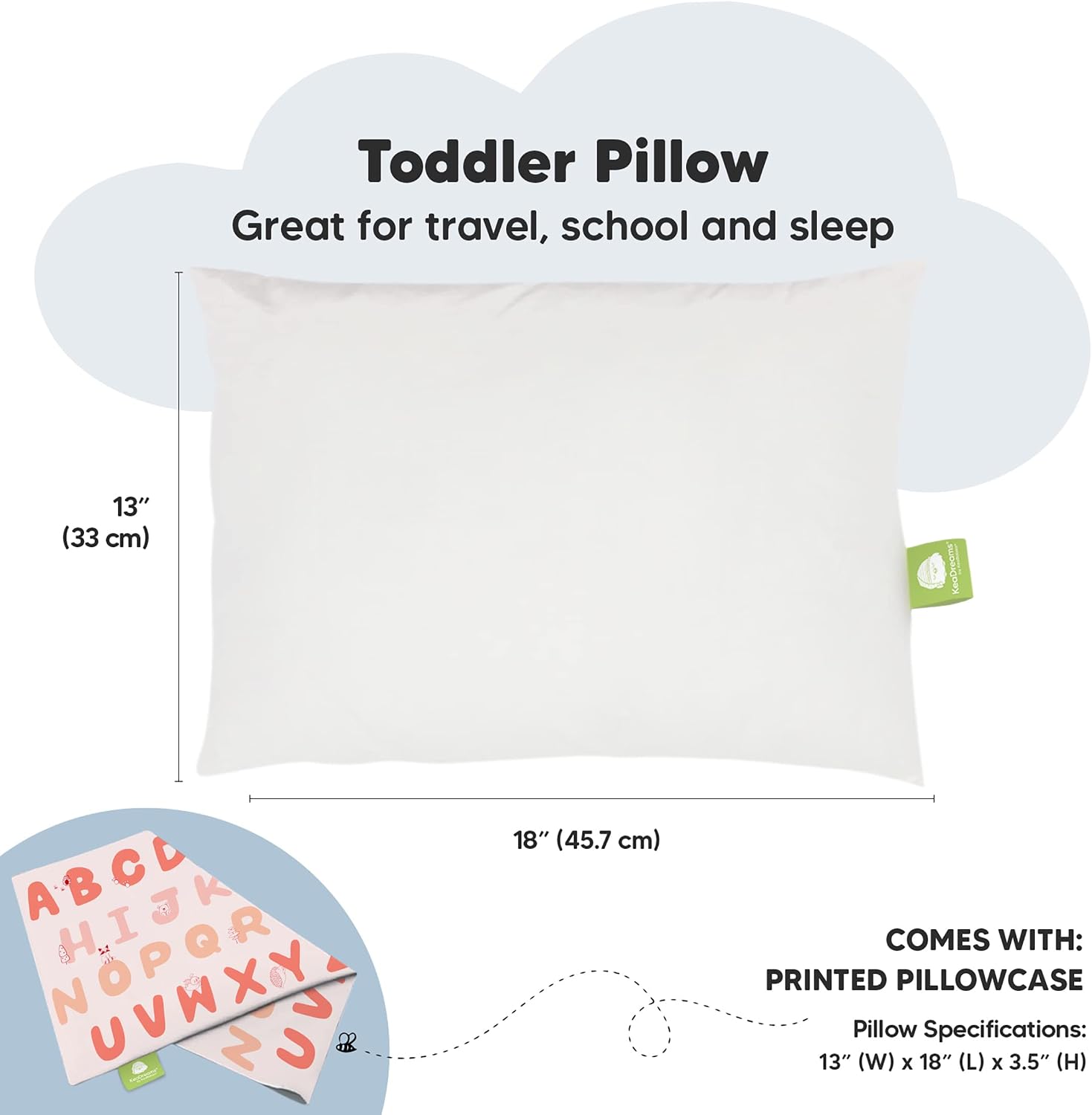 Toddler Pillow with Pillowcase - 13x18 My Little Dreamy Kids Travel Bed Pillows for Sleeping, Organic Cotton Small Pillowcase, Soft &…