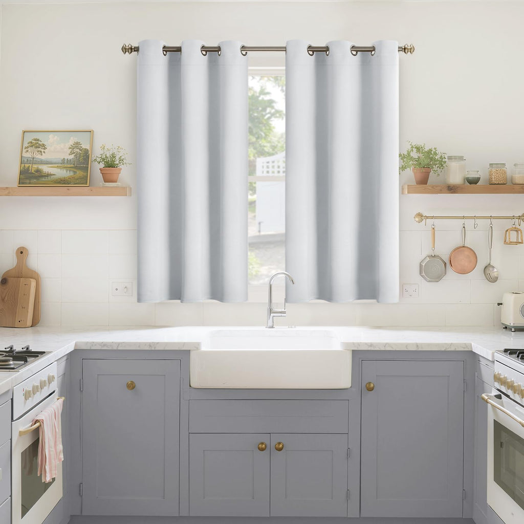 YoungsTex Room Darkening Curtains 45 Inch Length for Kitchen Windows - Short Thermal Insulated with Grommet Blackout Window Drapes for Bedr…
