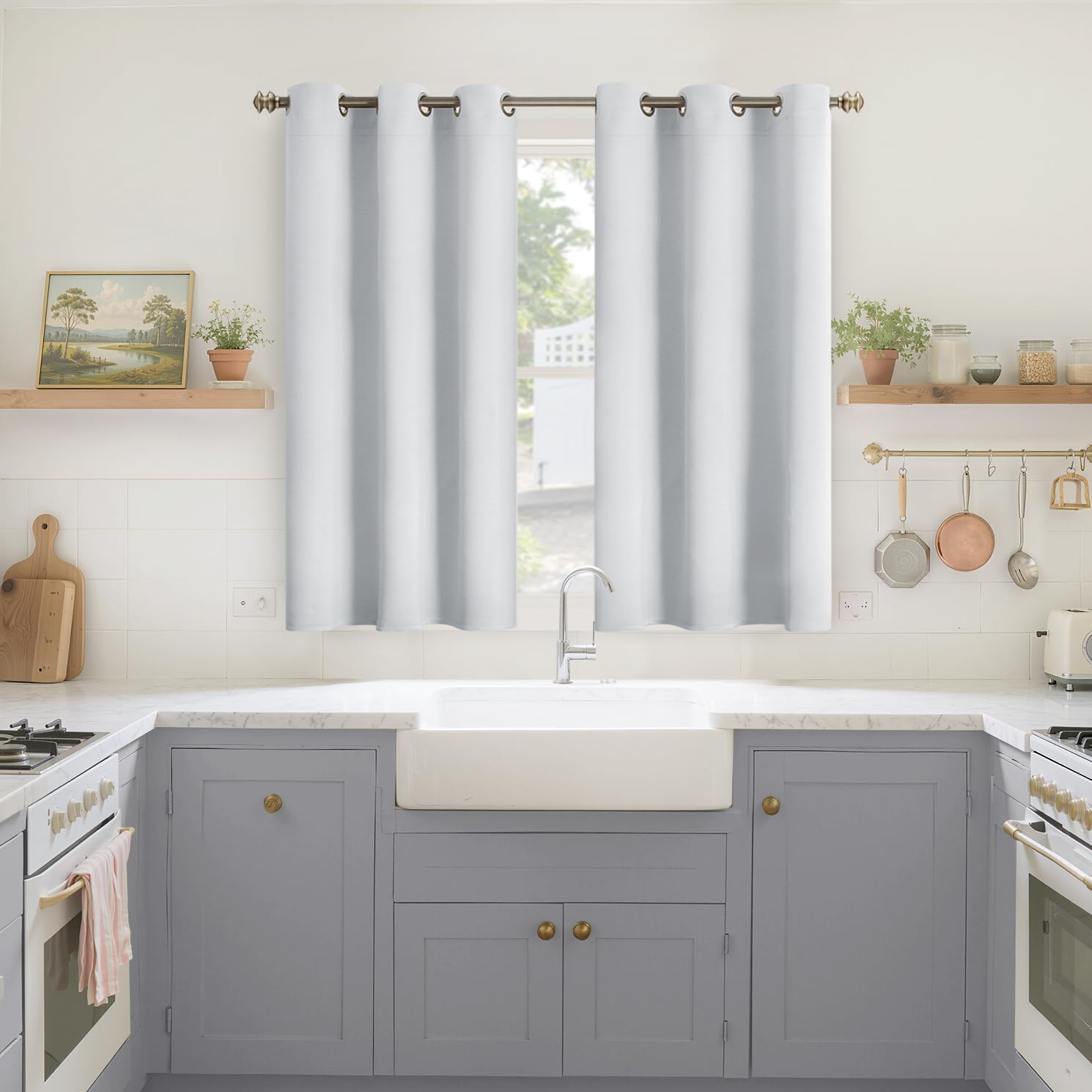 YoungsTex Room Darkening Curtains 45 Inch Length for Kitchen Windows - Short Thermal Insulated with Grommet Blackout Window Drapes for Bedr…