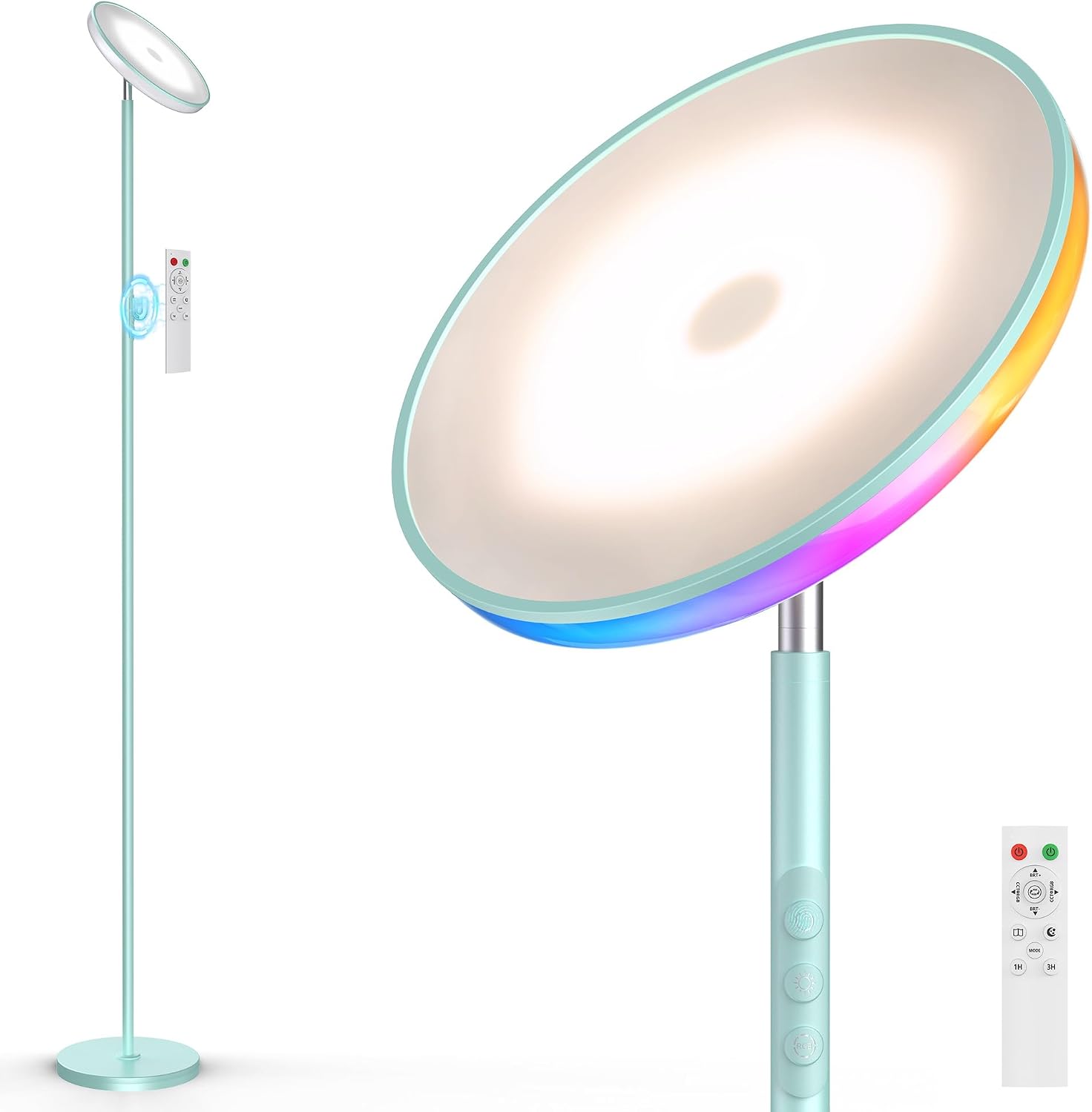 Wowlumenofficial UFO LED Torchiere Floor Lamp with RGB Ambient Light, 42W 3700LM Bright Dimmable Sky Lamp,71in Modern Tall Standing Lamp wi…