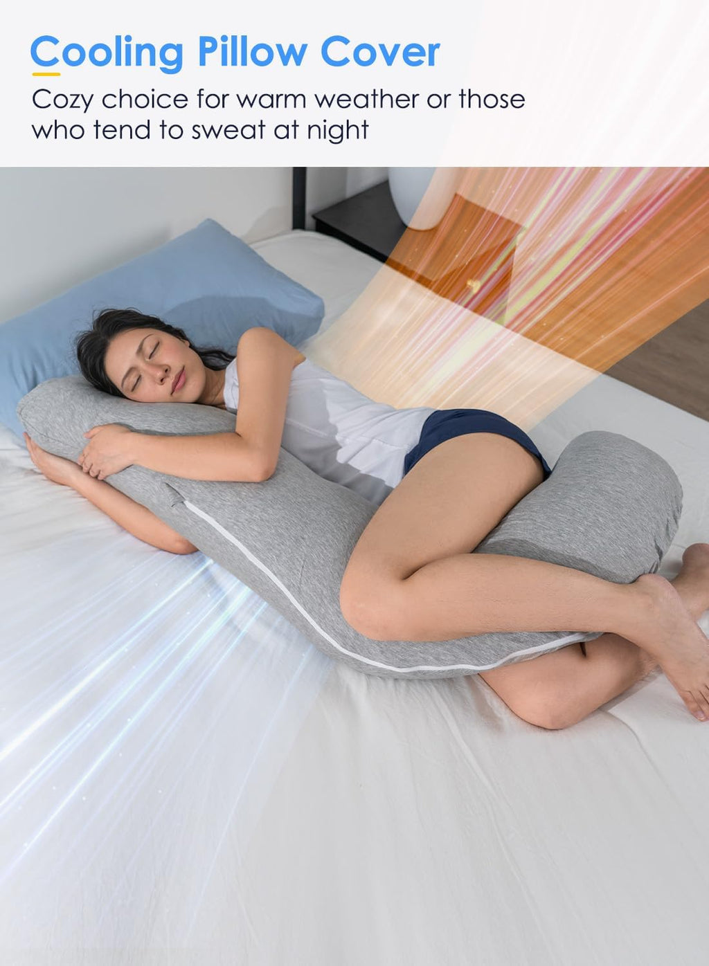 Queenrose QUEEN ROSE Body Pillow, Full Body Support Pillow for Side Sleepers, Cooling Soft S Shaped Hug Pillow for Adults, Grey Grey