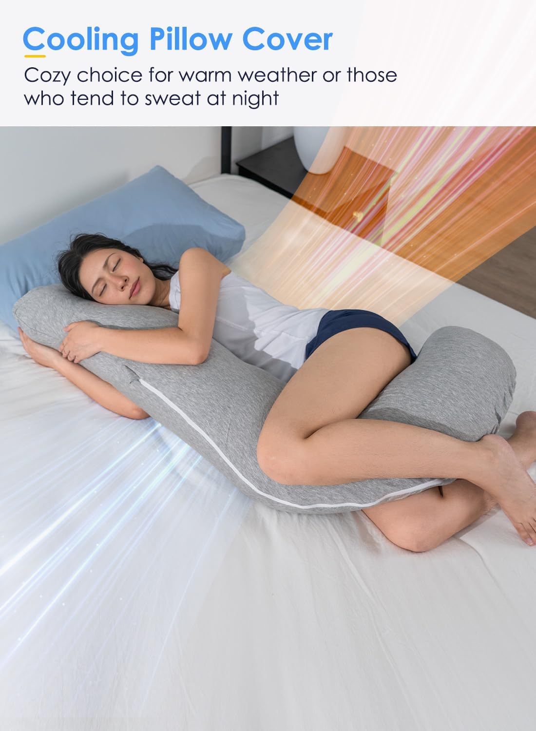 Queenrose QUEEN ROSE Body Pillow, Full Body Support Pillow for Side Sleepers, Cooling Soft S Shaped Hug Pillow for Adults, Grey Grey
