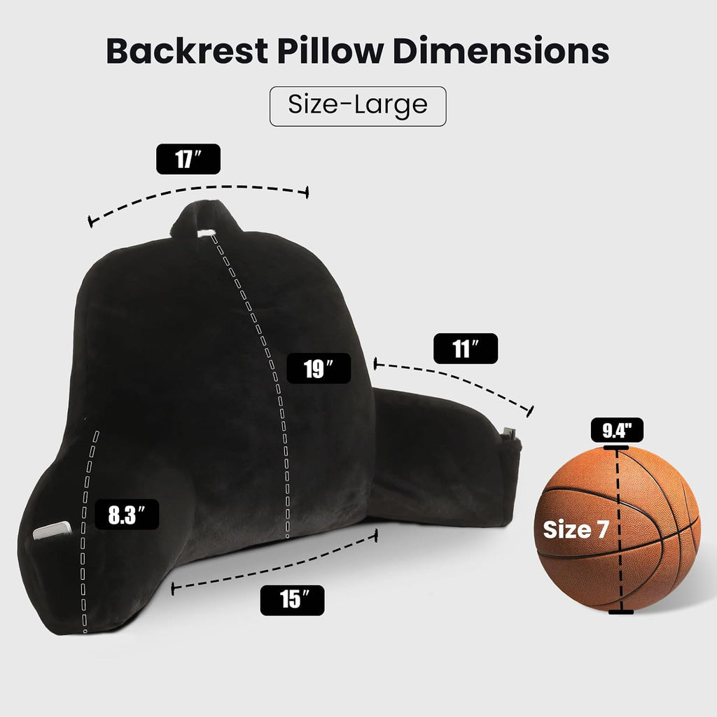 Pajeo Large Plush Backrest Pillow for Sitting in Bed, Faux Fur Sitting Pillow with Support Arms, Oeko-TEX Certified Aesthetic Lounging Pillow…