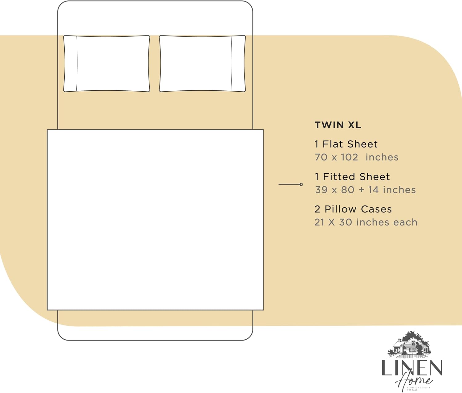 Linen Home 100% Cotton Percale Sheets Twin XL Size, Ivory, Deep Pocket, 3 Pieces Set - 1 Flat, 1 Deep Pocket Fitted Sheet and 1…