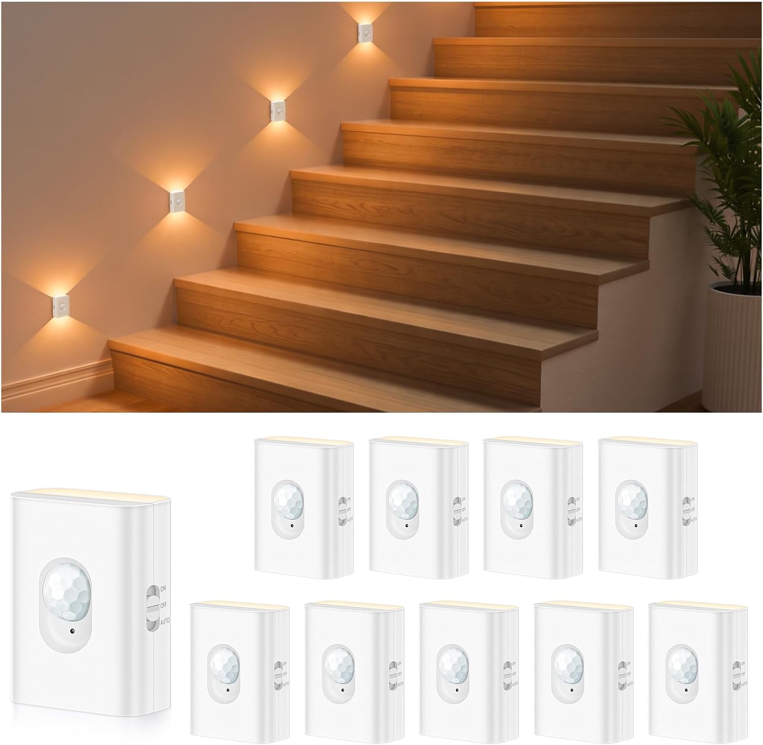 Willed Rechargeable Motion Sensor Night Lights for Stairs, 10 Pack Wireless Magnetic Stick-On Battery Lights for Hallway, Bedroom, Closet,…