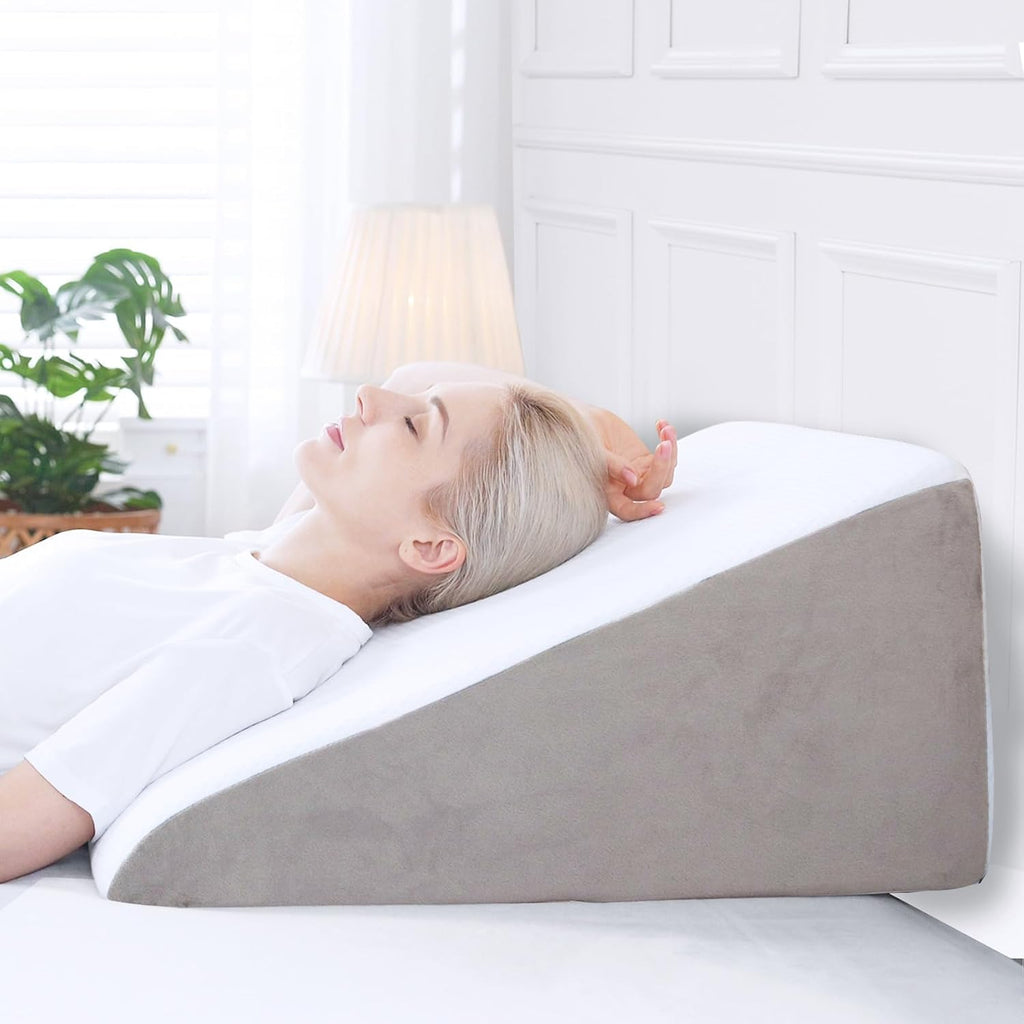 Sasttie Wedge Pillow, 12 Inch Memory Foam Bed Wedge Pillow for Sleeping, Acid Reflux, Back Pain, Post Surgery, and Snoring, Designed with W…