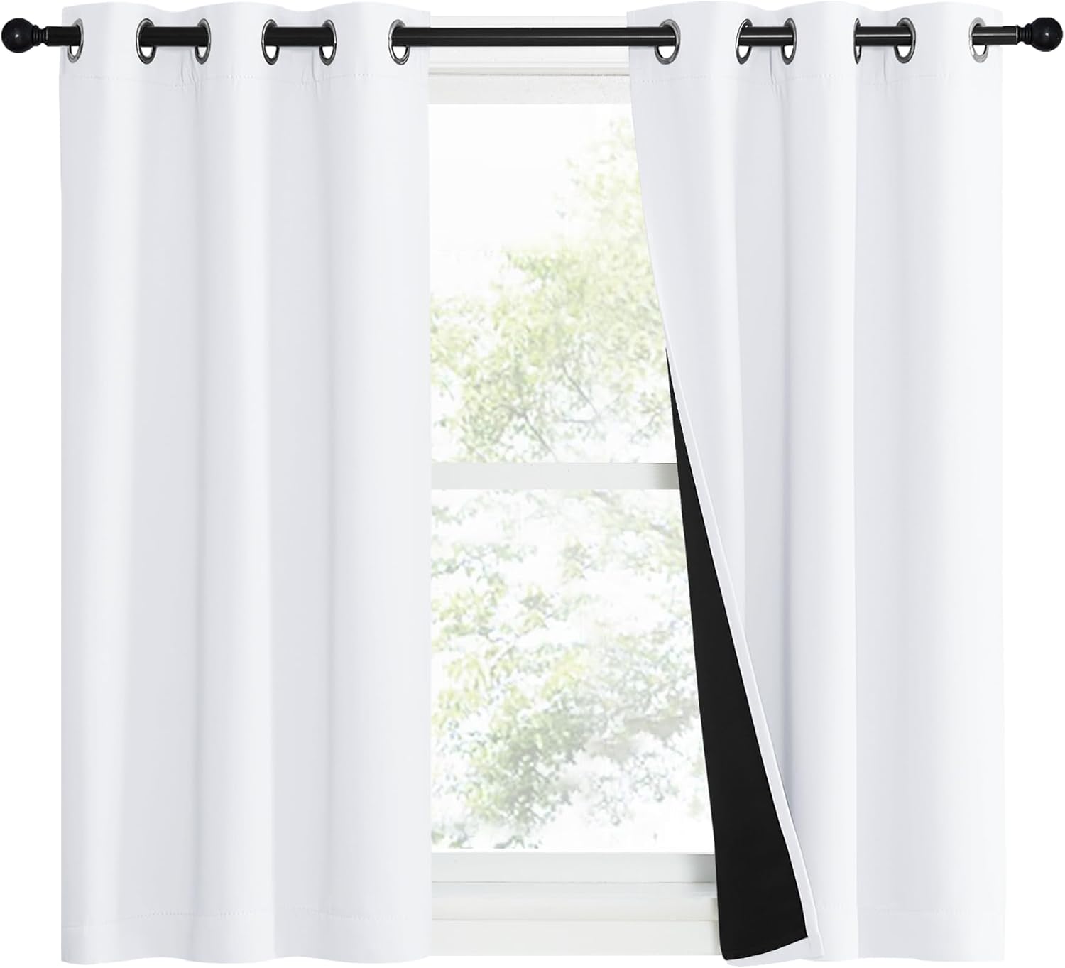 Nicetown Pure White 100% Blackout Lined Curtains, 1 Pair, 37" Width x 40" Length Each Panel, 2 Thick Layers Narrow Wide Window Treatment Pa…