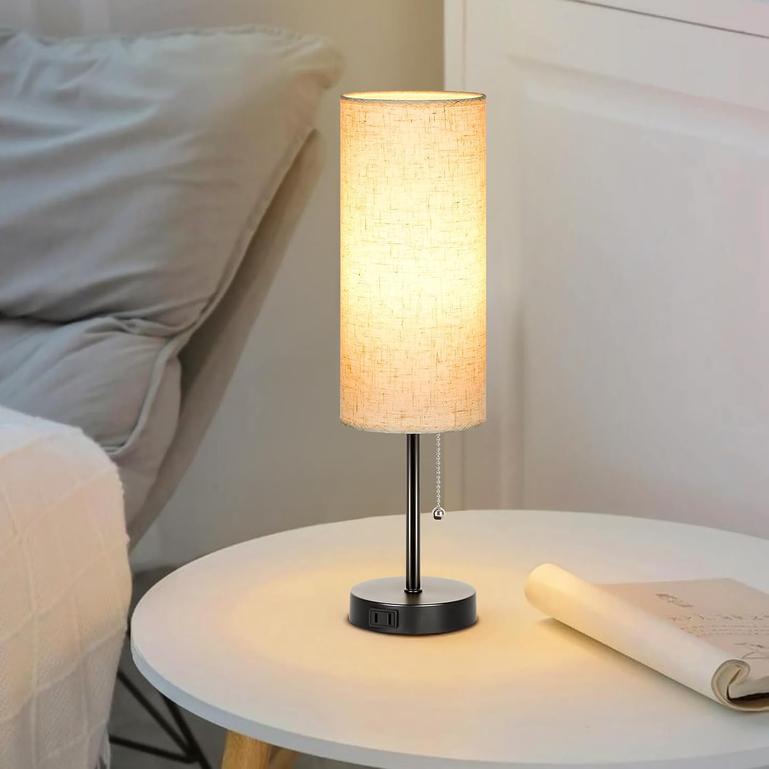 Dott Arts 18" Table Lamp for Bedroom, 3-Color Bedside Lamps with Pull Chain, Bedroom Table Lamps for Nightstand, AC Outlet Small Lamp for…