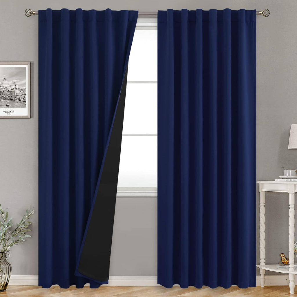 BGment Navy Blue 100% Blackout Curtains for Bedroom, 78 Inch Black Out Living Room Panels with Thermal Liner, Rod Pocket and Back Tab…