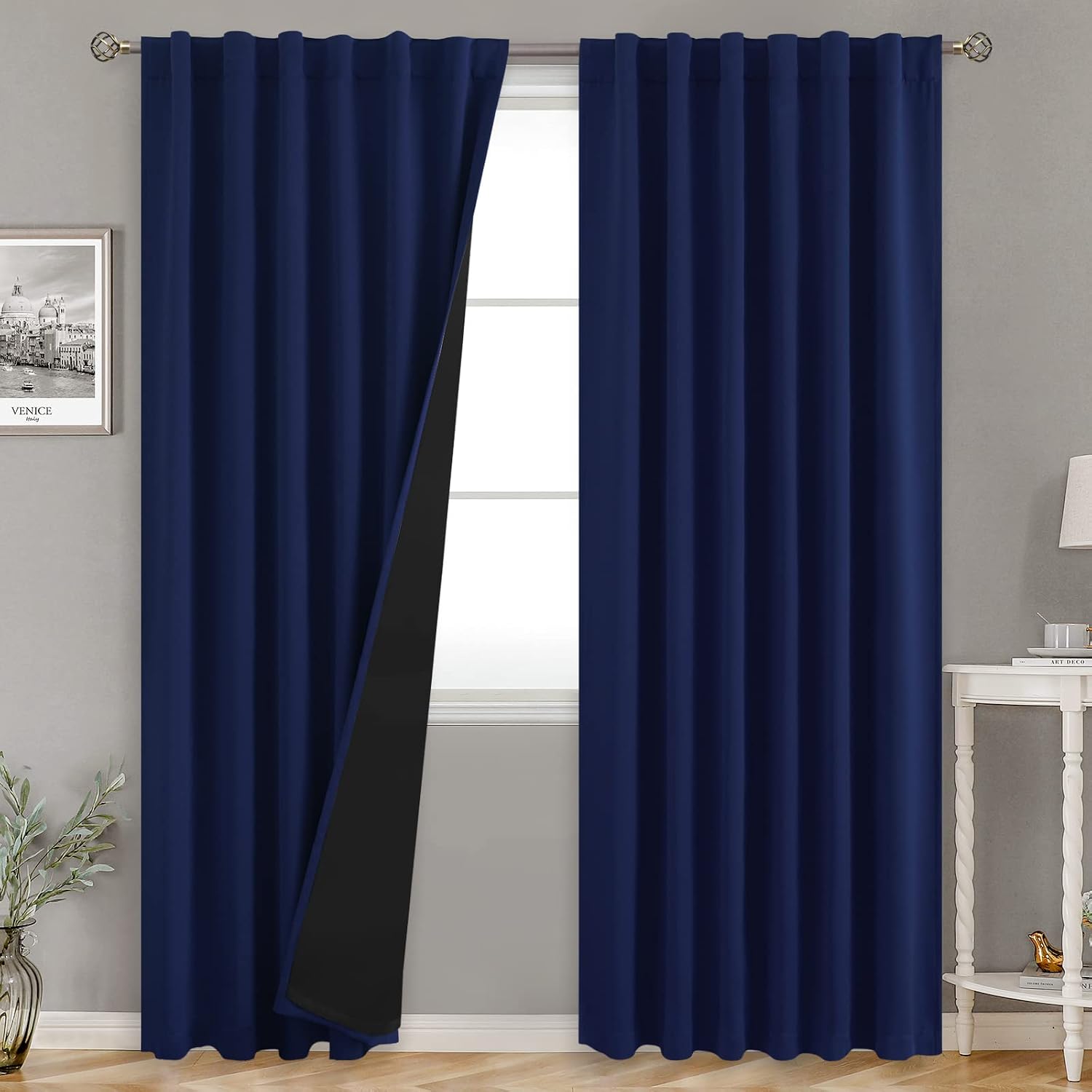 BGment Navy Blue 100% Blackout Curtains for Bedroom, 78 Inch Black Out Living Room Panels with Thermal Liner, Rod Pocket and Back Tab…
