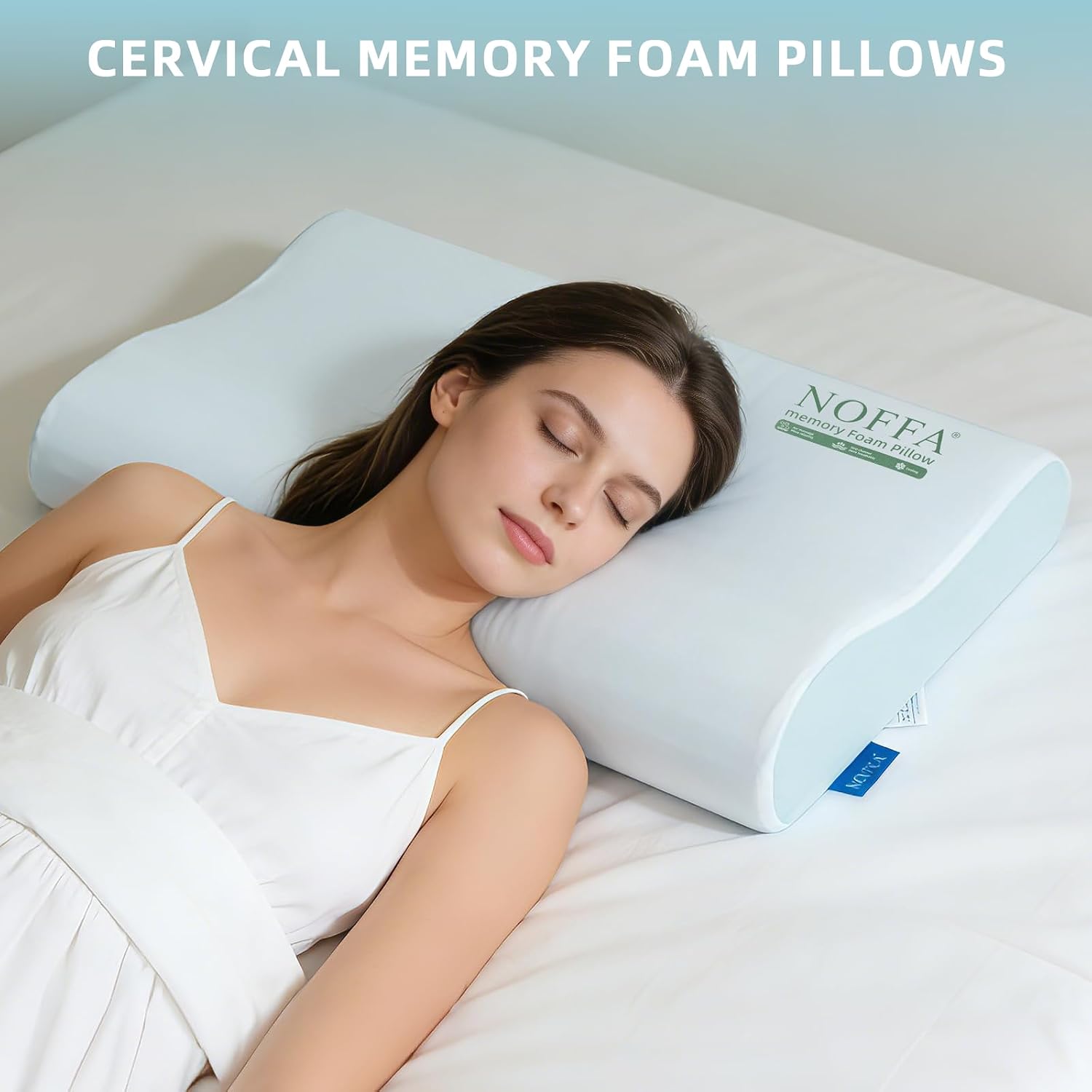 Noffa Cervical Neck Pillow for Neck, Neck Support Pillows for Sleeping, Contour Memory Foam Pillow with Cooling Pillowcase, Orthopedic Pil…