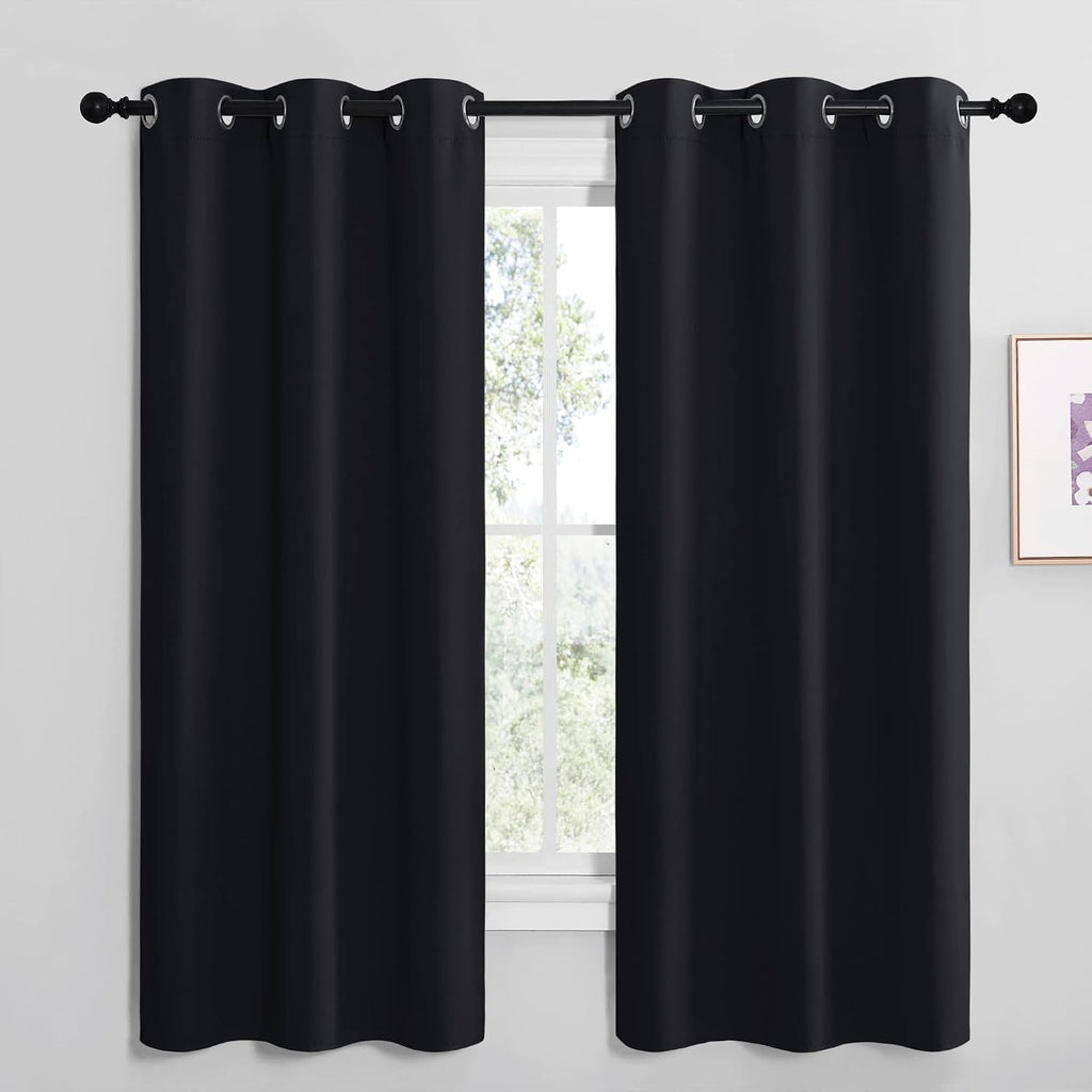 NICETOWN Bathroom Blackout Thermal Curtains and Drapes, Black Solid Thermal Insulated Grommet Blackout Drapery Panels for Window (2…