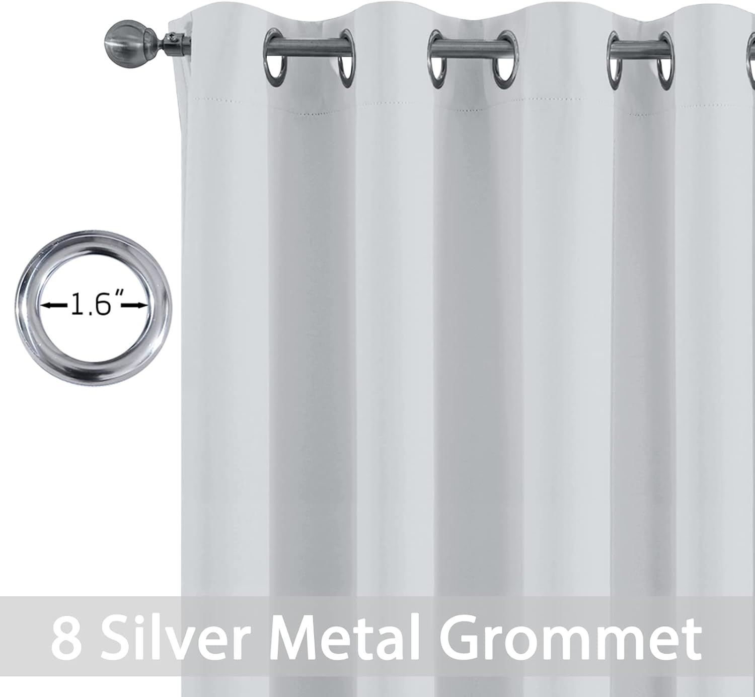 Yakamok Room Darkening Thermal Insulated Grommet Small Curtain Bonus 2 Tie Backs Included, Set of 2, Greyish White,52" Wide x 63" Long