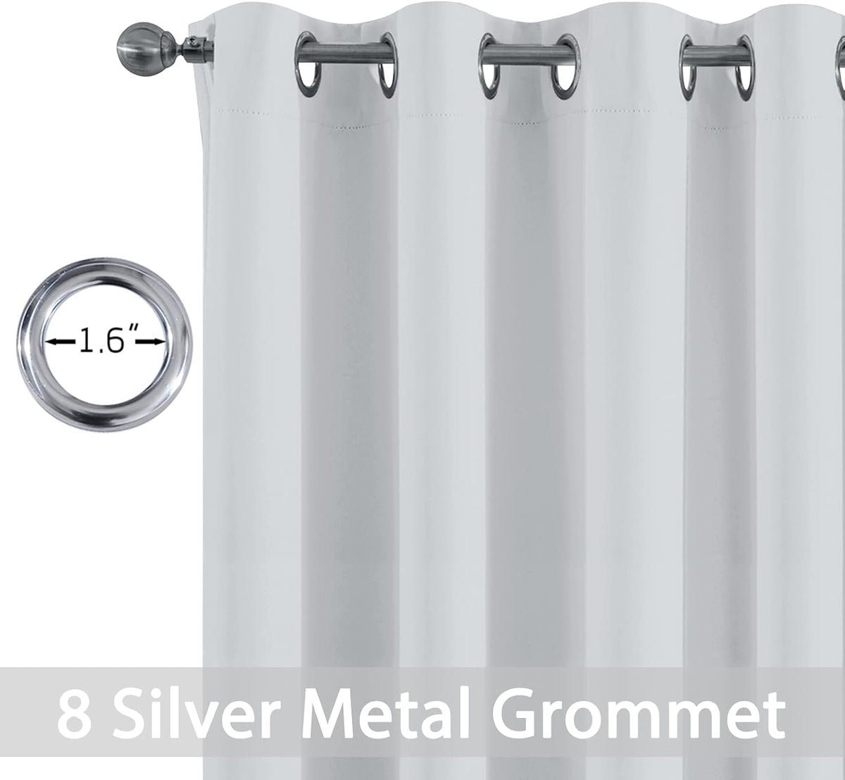 Yakamok Greyish White Curtains for Bedroom, Grommet Thermal Insulated Room Darkening Curtains for Living Room,52W x 84L,2 Panels