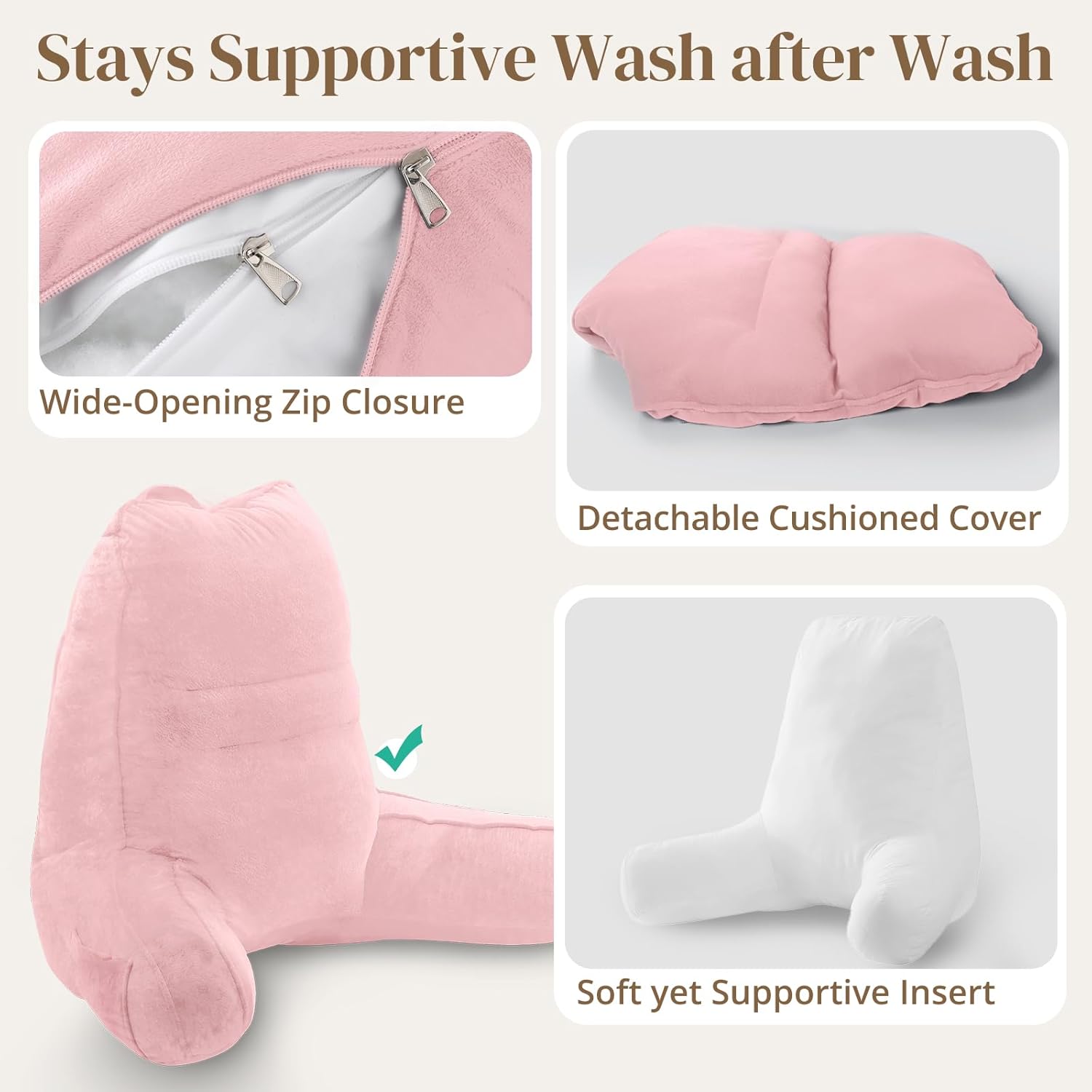 Sasttie Reading Pillow, Pillows for Reading or Relaxing – Ergonomic Support for Head, Neck, Back, and Lumbar, 21-Inch, Light Pink Pink