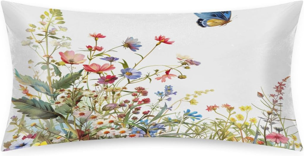 Flower Watercolor Butterfly Satin Silk Pillowcase for Hair and Skin Pillow Cases King Size Soft Silk Pillow Case with Envelope Closure…
