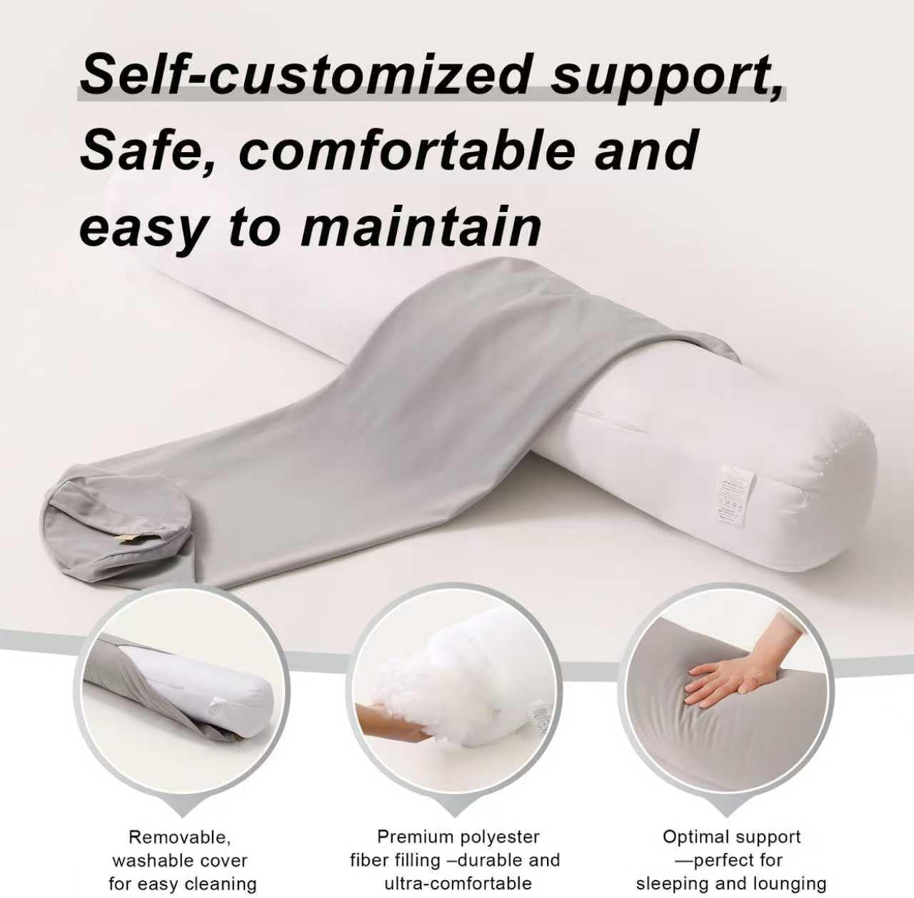 Body Pillow for Adults, Long Round Pillow, Big Cylindrical Pillow, Large Full Bolster Pillows for Side Sleepers (Zinc Gray, 47.24"*7.87")