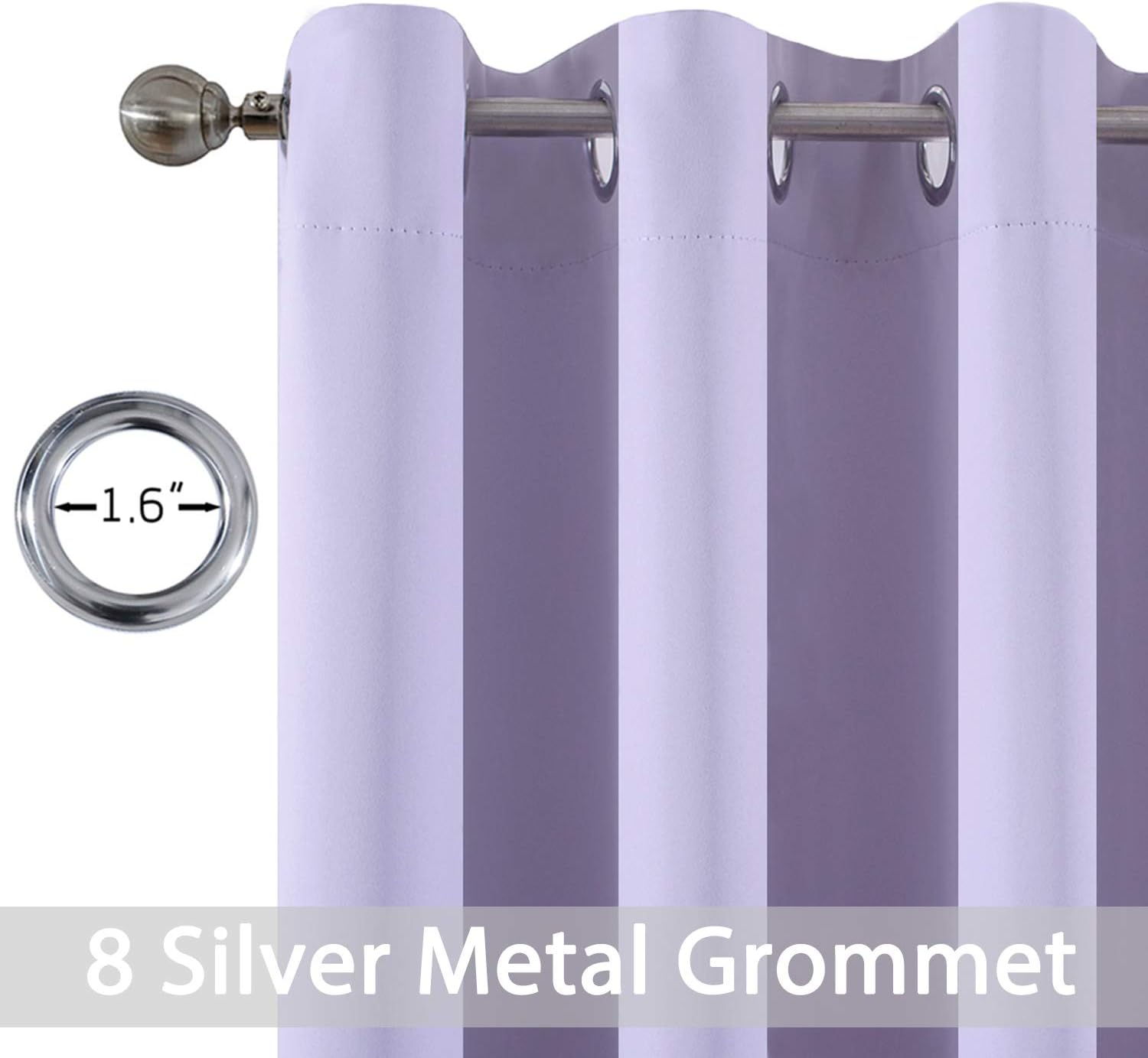 Yakamok Room Darkening Grommet Window Drapes Thermal Insulated Light Blocking Blackout Curtains for Bedroom(52Wx54L, Lilac,2 Panels)