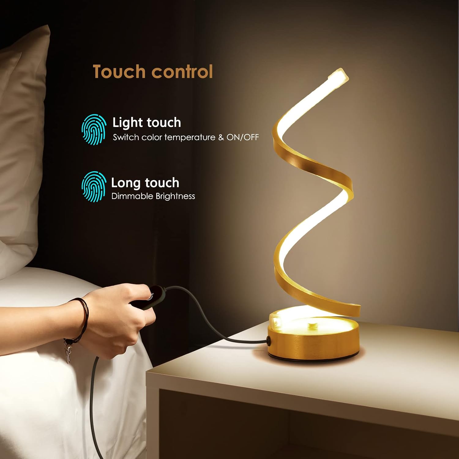 NUÜR Table Lamps for Living Room Set of 2, Gold Dimmable LED Lamp, Small Bedside Lamps, Nightstand Lamp for Bedroom Home Office Living Room