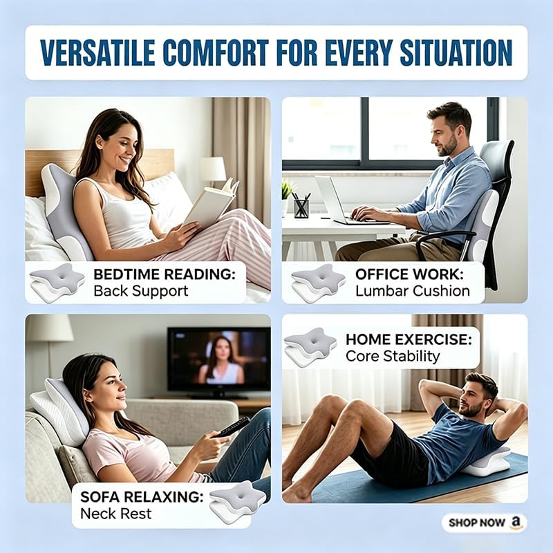 WKEFF Cooling Neck Support Pillow, Adjustable Cervical Memory Foam for, Odorless Ergonomic Orthopedic Bed Pillows for Side Back Sto…