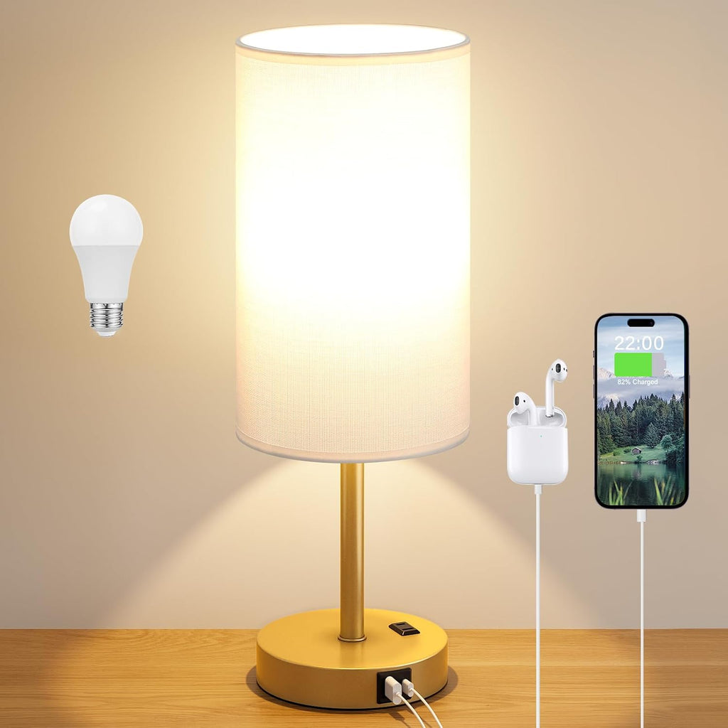 Dicoool Touch Bedside Table Lamp with USB - 3 Way Dimmable Gold Lamp for Bedroom Nightstand, Desk Lamp with Charging Station for Dorm…