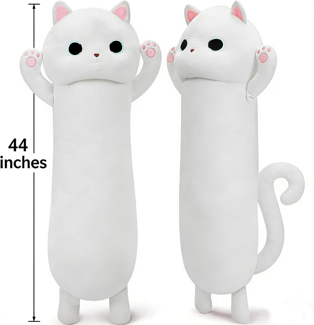 MaoGoLan Long Cat Plush Body Pillow, 44'' Giant White Glow in The Dark Cat Stuffed Animal Toy for Girl Boy Kid, Big Cute Kitty Plush…