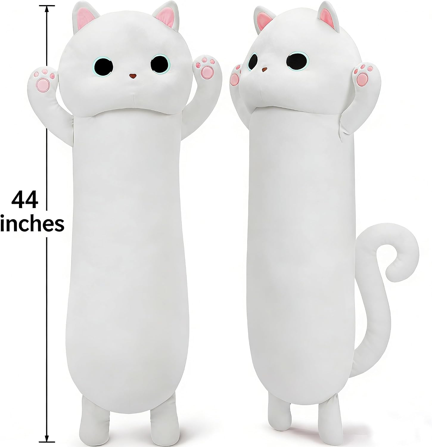 MaoGoLan Long Cat Plush Body Pillow, 44'' Giant White Glow in The Dark Cat Stuffed Animal Toy for Girl Boy Kid, Big Cute Kitty Plush…