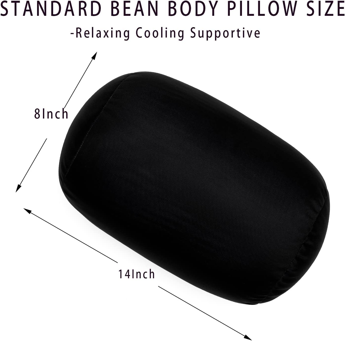 Squish Bean Bed Microbead Pillow Bolster Tube Body Pillow Smooth Cool Touch Fabric Neck & Back Support Throw Travel Pillow Fun Colors…