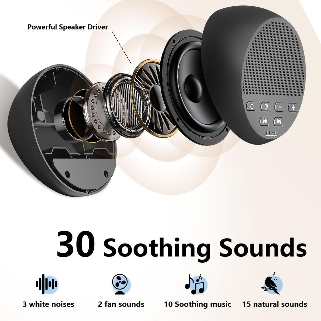 Portable Sound Machine White Noise Machine Nonstop 30 Soothing Sounds for Baby Kids Adults Pink Noise Sleep Machine 36-Level Vol Auto-Off…