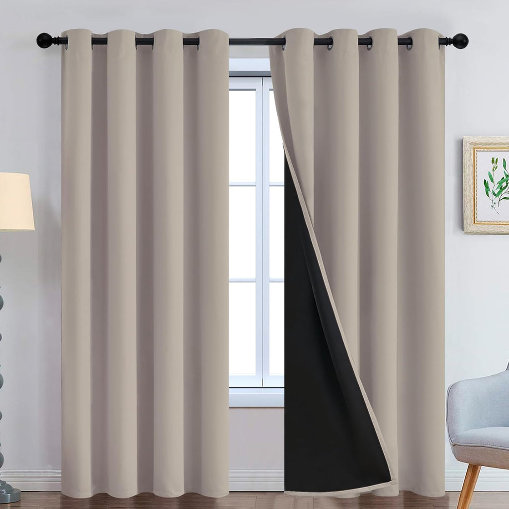 Yakamok 100% Blackout Curtains 96 Inches Long, 2 Thick Layers Heat and Full Light Blocking Soft Thermal Insulated Drapes for Bedroom(52" Wi…
