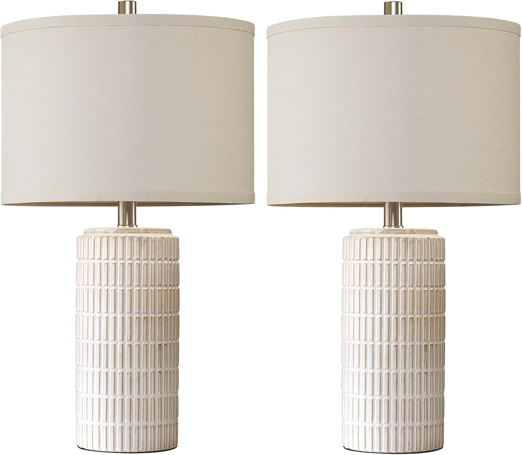 AIEAMPDO 23'' Set of 2 Modern Ceramic Table Lamps for Living Room Bedroom, Nightstand Farmhouse Beige White Desk Lamp for Bedside End…