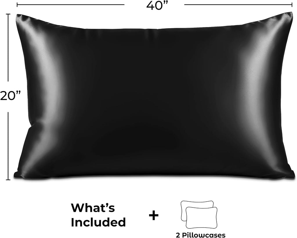 PureBedding Pure Bedding Satin Pillowcase 2 Pack - King Size (20"x40", Black) - Silky Pillow Cases for Hair and Skin - Satin Pillow Covers…