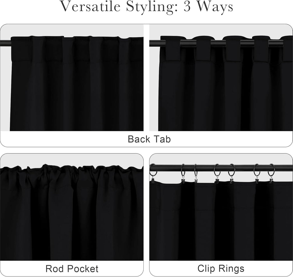 Ponydance PONY DANCE Black Curtain Panels - 42 Wide by 90 Long, Black Room Darkening Floor Length Window Curtains for Living Room/Bedroom w…