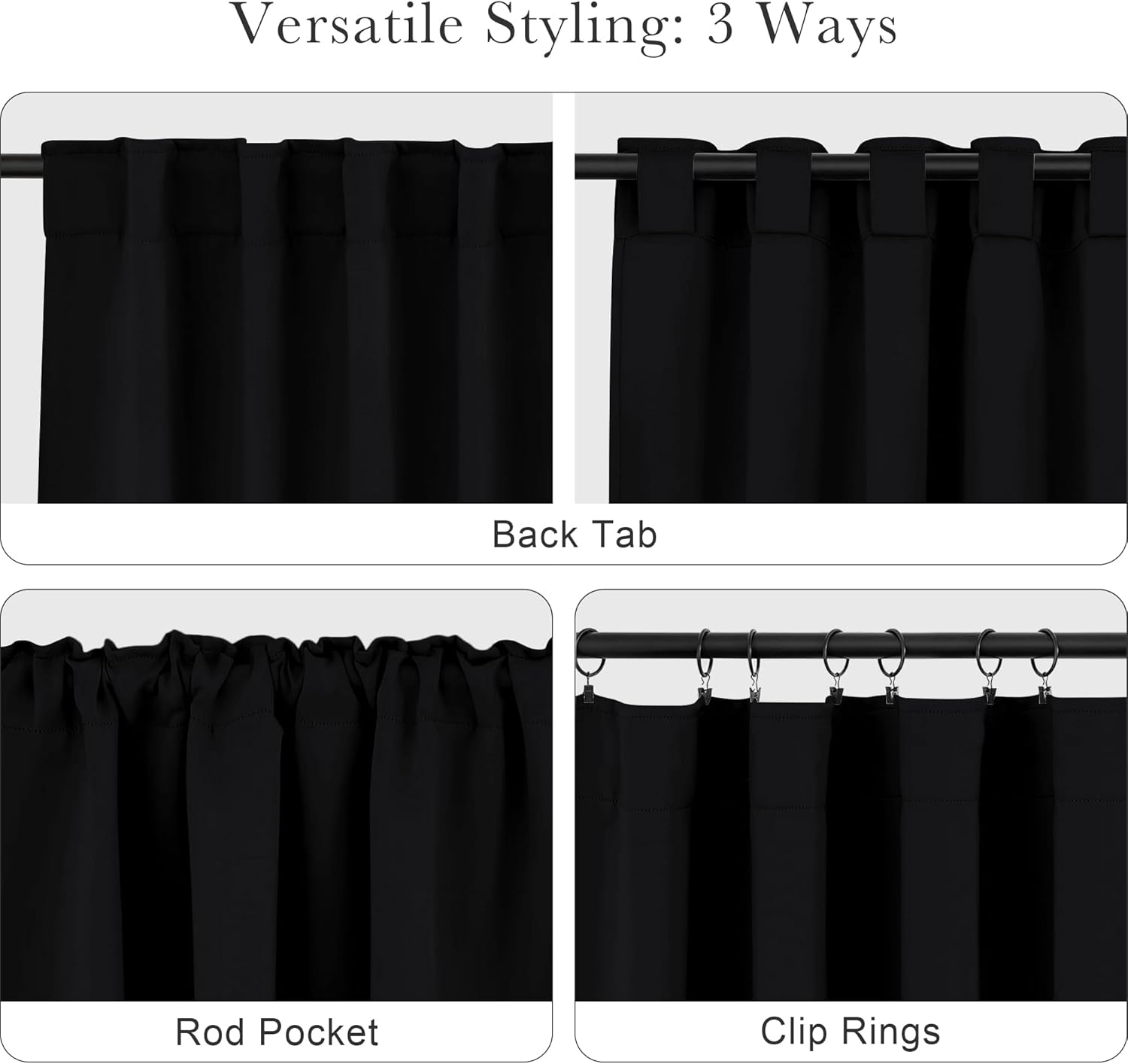 Ponydance PONY DANCE Black Curtain Panels - 42 Wide by 90 Long, Black Room Darkening Floor Length Window Curtains for Living Room/Bedroom w…