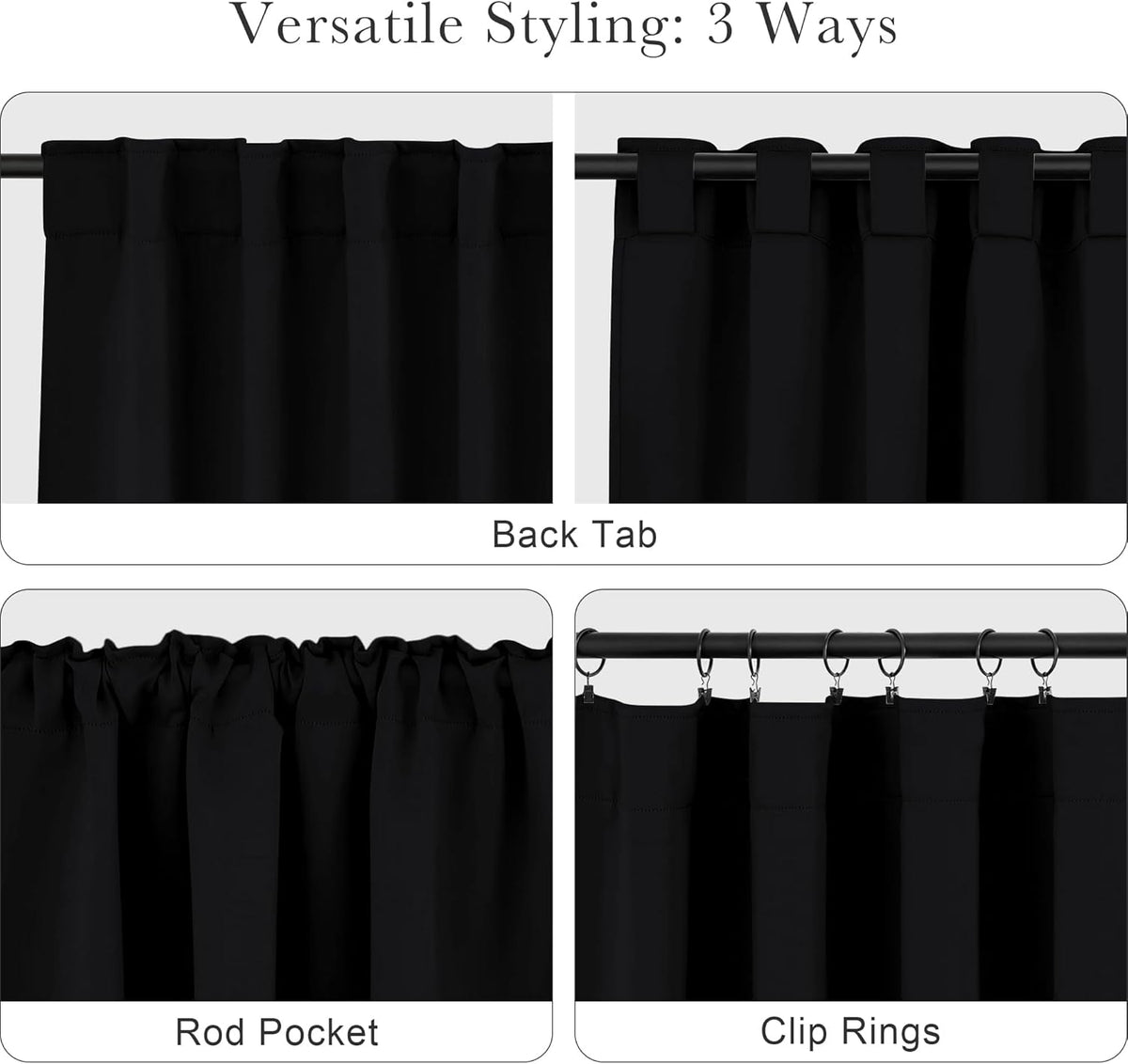 Ponydance PONY DANCE Black Out Curtains 48 inch Long for Short Small Window, Rod Pocket and Back Tab Thermal Insulated Room Darkening Curta…