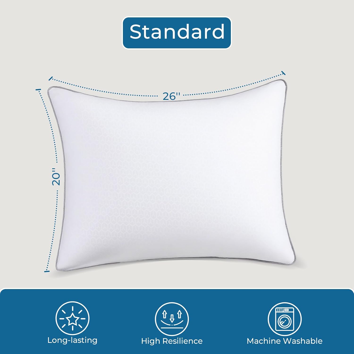 Sasttie Firm Standard Pillows Set of 6, Full Size Bed Pillows for Side, Back, and Stomach Sleepers - Oeko-Tex Certified Supportive Down Alt…