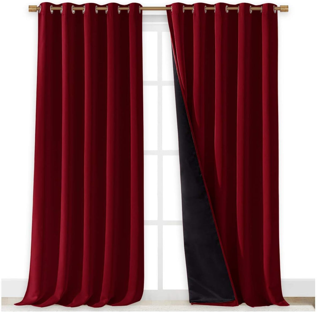 Nicetown Truly Blackout Drapes for Living Room, Heavy-Duty Full Light Shading Curtain Set with Black Liner Backing for Villa/Hall/Dorm Wind…