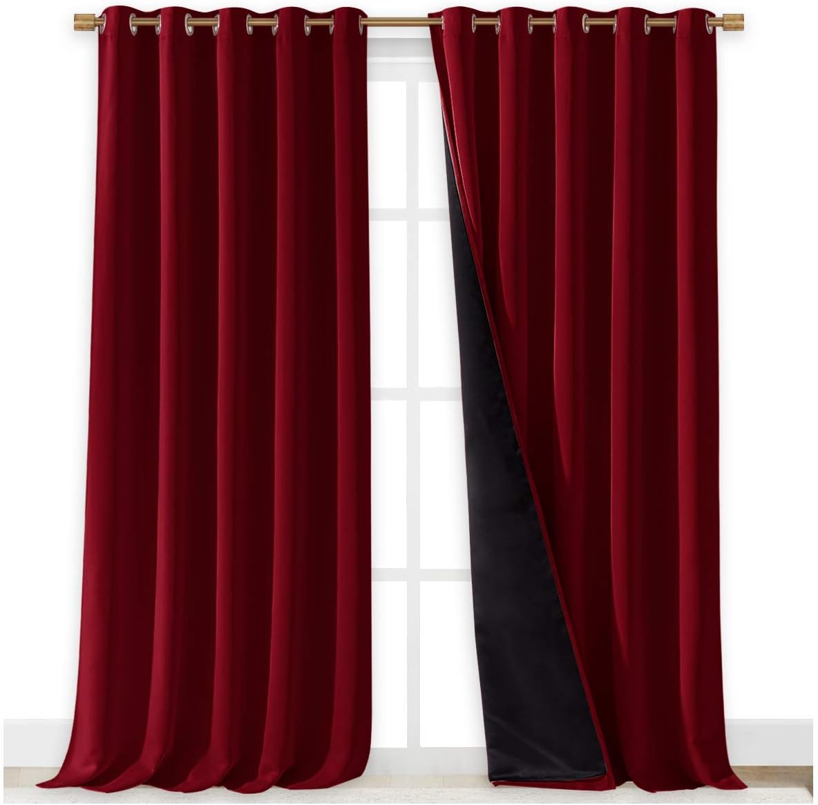 Nicetown Truly Blackout Drapes for Living Room, Heavy-Duty Full Light Shading Curtain Set with Black Liner Backing for Villa/Hall/Dorm Wind…