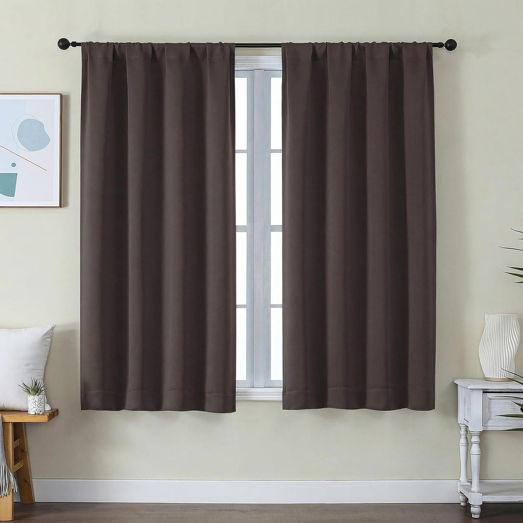 Simplebrand Ava Chocolate Short Blackout Curtains for Bedroom 54 Inches Long 2 Panels Set, Solid Thermal Insulated, Energy Saving Window Tr…