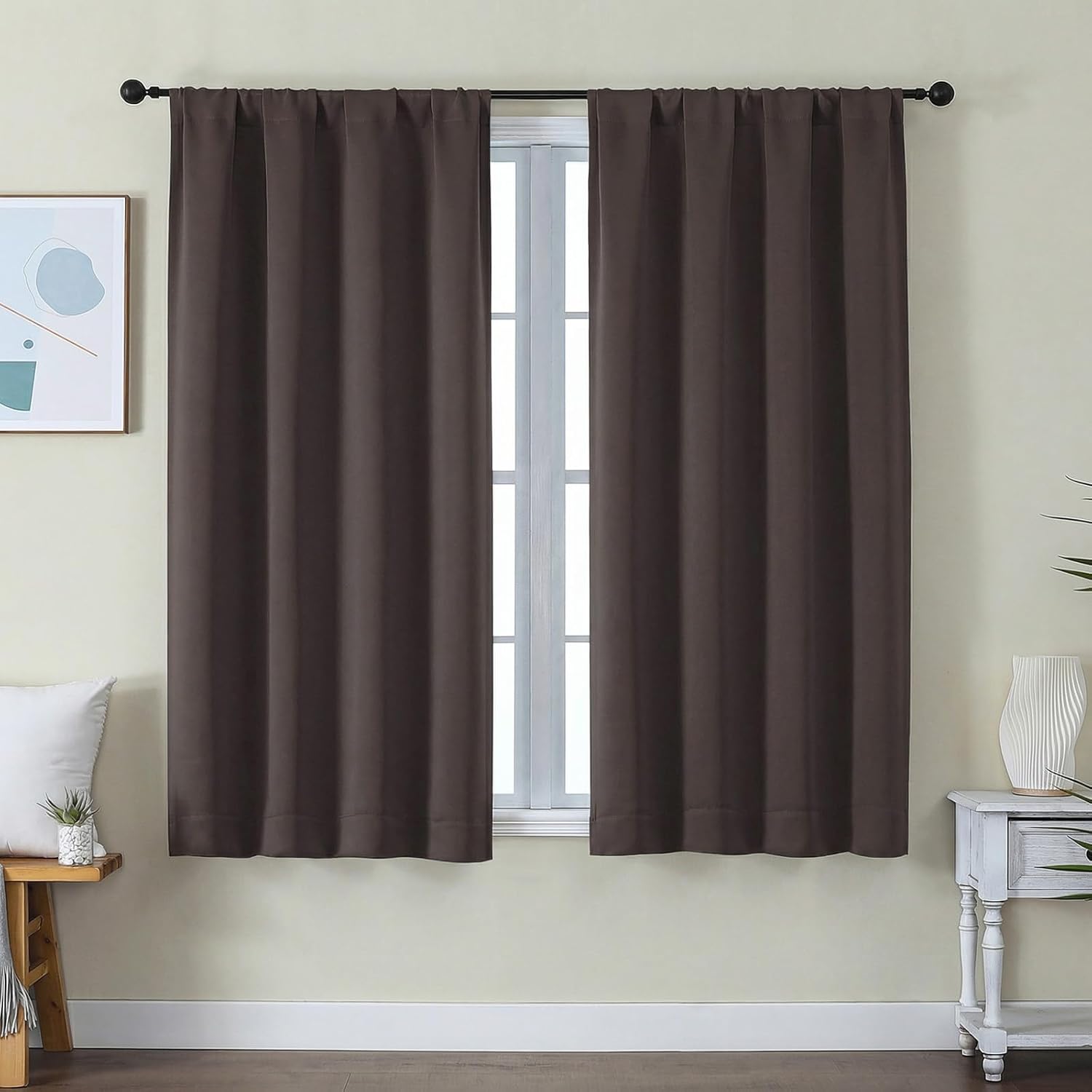 Simplebrand Ava Chocolate Short Blackout Curtains for Bedroom 54 Inches Long 2 Panels Set, Solid Thermal Insulated, Energy Saving Window Tr…