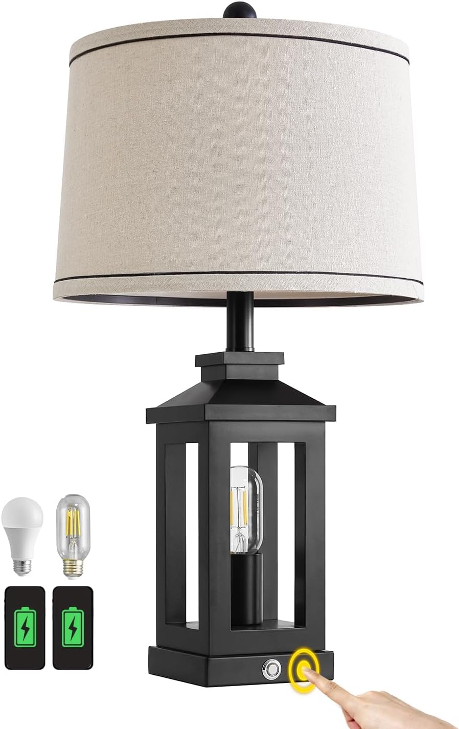 G-SAFAVA 23.75" Retro Farmhouse Black Table Lamp for Living Room Bedroom Nightstand Single Pack Touch Control Bedside Nightlight Vintage…