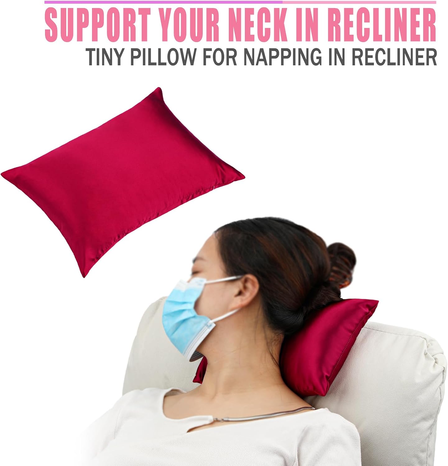 BNRendles Small Neck Pillow for Recliner Chair Neck with Removable Pillowcover Little Cervical Support Cushion Tiny Pillows Sleep Nap Satin…